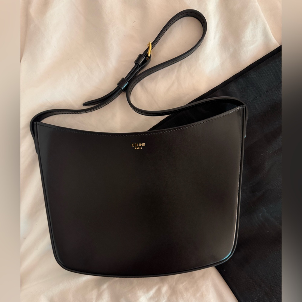 Celine Black Leather Croque Shoulder Bag